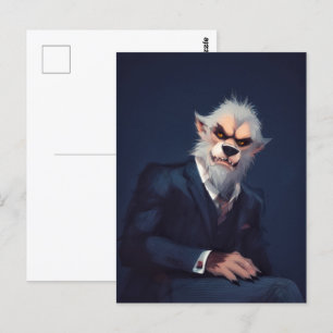 Portrait eines Werwolfs in einem Anzug Postkarte