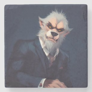 Portrait eines Werwolfs in einem Anzug Steinuntersetzer