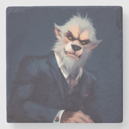 Portrait eines Werwolfs in einem Anzug Steinuntersetzer (Vorderseite)