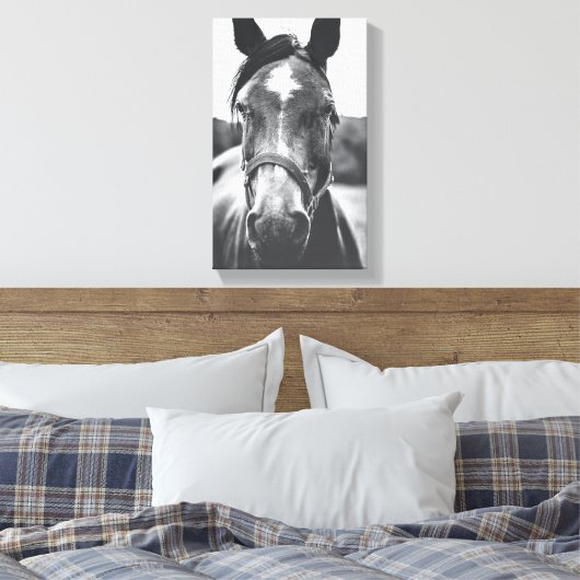 Portrait Foto Canvas - Schwarz-Weiß-Pferd Leinwanddruck (Insitu (Schlafzimmer))
