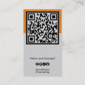Portrait Foto Social QR Code Schwarz, Orange & Gra Visitenkarte (Rückseite)