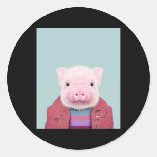 Portrait für Schweine_Pig Lover Runder Aufkleber