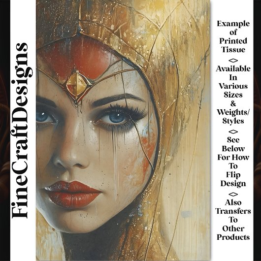 Portrait, Gold-Adresse, rote Lippen, BV3-Decoupage Seidenpapier