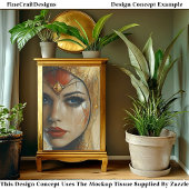 Portrait, Gold-Adresse, rote Lippen, BV3-Decoupage Seidenpapier