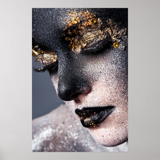 Portrait Gold Black Artistic Makeup Luxury Beauty Poster (Vorne)