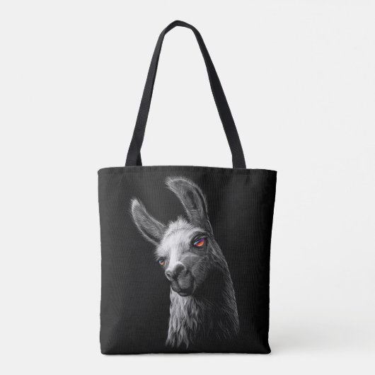 Portrait Head Niedlich Llama auf schwarzem Hinterg Tasche (Rückseite)