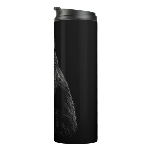 Portrait Head Niedlich Llama auf schwarzem Hinterg Thermosbecher (Nach rechts gedreht)