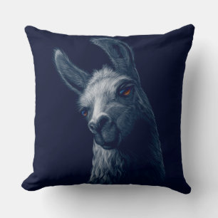 Portrait Head Niedlich Llama mit Navy Background Kissen