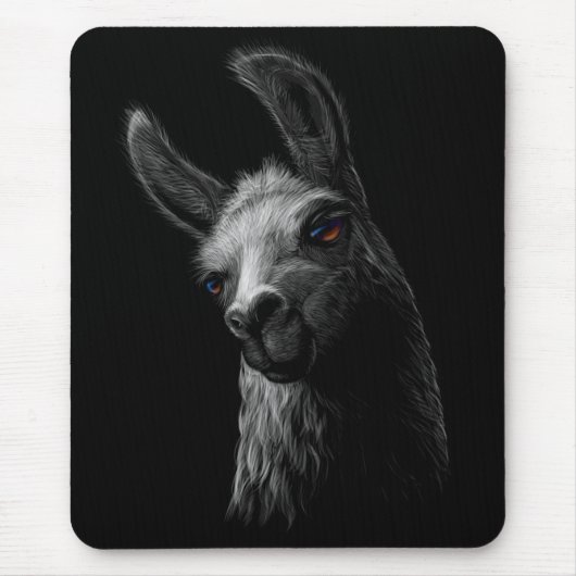 Portrait Head Niedlich Llama mit schwarzem Hinterg Mousepad (Vorne)