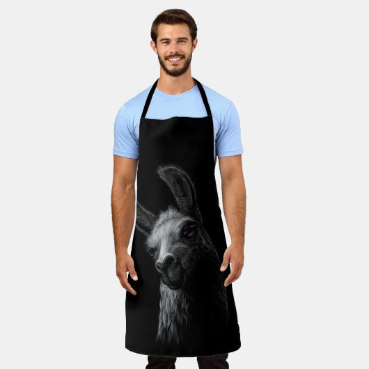 Portrait Head Niedlich Llama mit schwarzem Hinterg Schürze (Getragen)