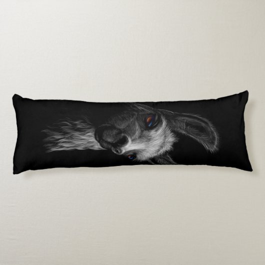 Portrait Head Niedlich Llama mit schwarzem Hinterg Seitenschläferkissen (Rückseite)