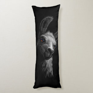 Portrait Head Niedlich Llama mit schwarzem Hinterg Seitenschläferkissen