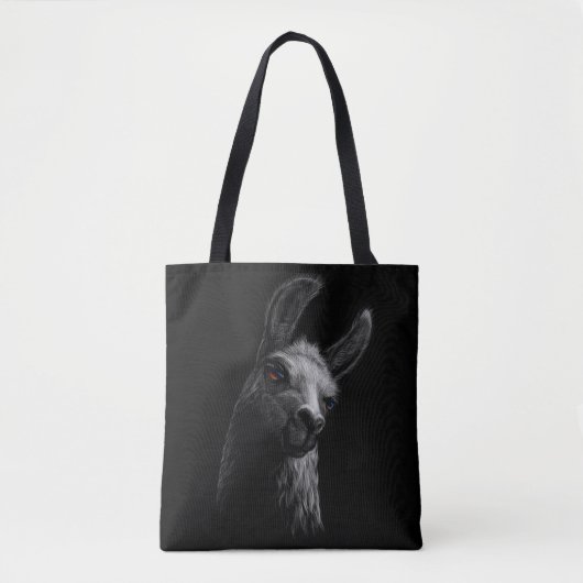 Portrait Head Niedlich Llama mit schwarzem Hinterg Tasche (Vorderseite)