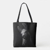 Portrait Head Niedlich Llama mit schwarzem Hinterg Tasche (Rückseite)
