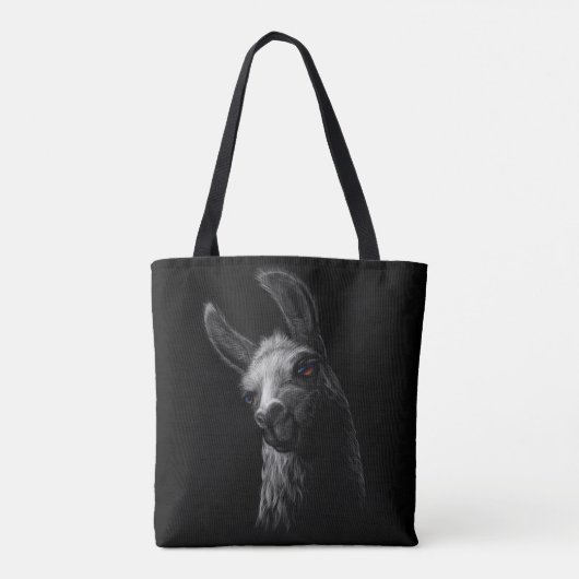 Portrait Head Niedlich Llama mit schwarzem Hinterg Tasche (Rückseite)