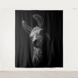 Portrait Head Niedlich Llama mit schwarzem Hinterg Wandteppich