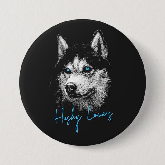Portrait Head Siberischer Husky mit blauen Augen Button (Vorderseite)