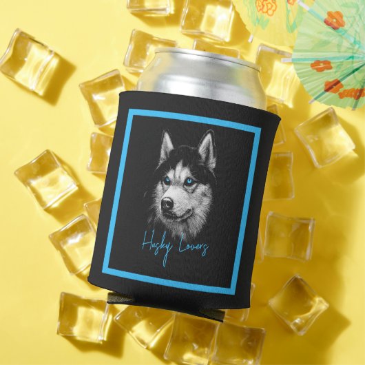 Portrait Head Siberischer Husky mit blauen Augen Dosenkühler (In Situ Sommer)