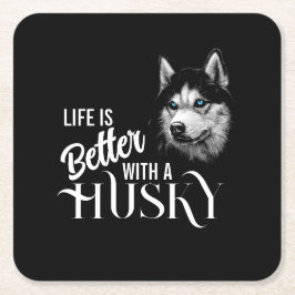 Portrait Head Siberischer Husky mit blauen Augen Rechteckiger Pappuntersetzer