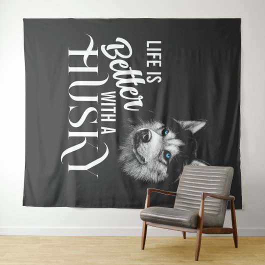 Portrait Head Siberischer Husky mit blauen Augen Wandteppich (Beispiel (Horizontal))