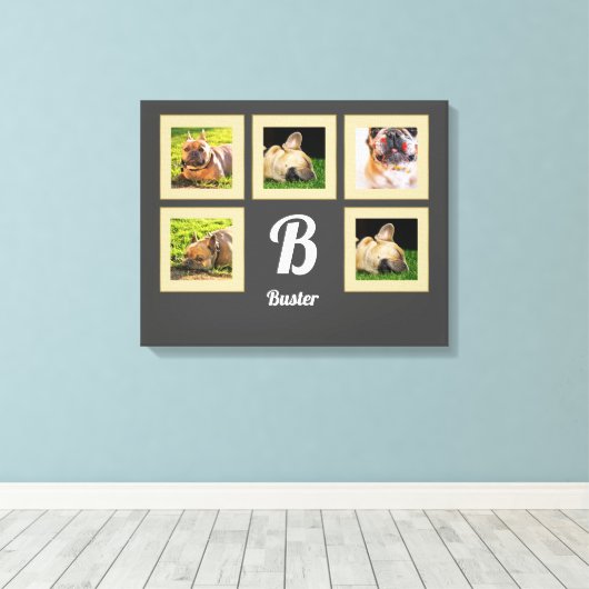 Portrait Hunde Foto Collage Monogramm auf grau Leinwanddruck (Insitu (Holzboden))