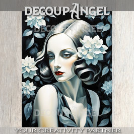 Portrait in Art Deco - Blau - Decoupage - Seidenpapier