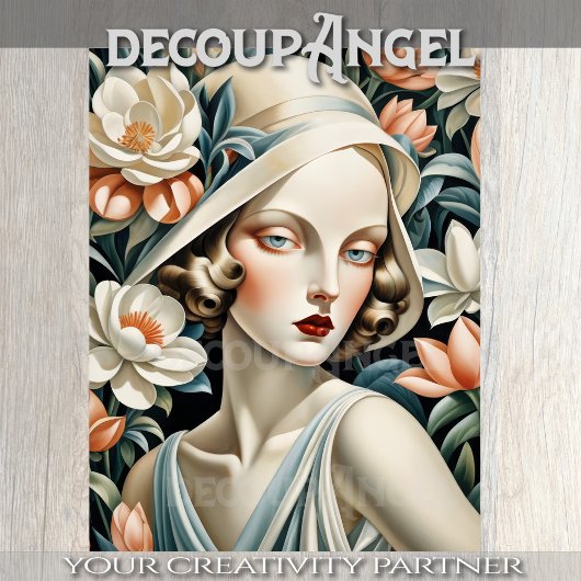 Portrait in Art Deco - Peach - Decoupage - Seidenpapier