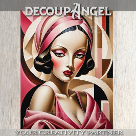 Portrait in Art Deco - Rosa - Decoupage - Seidenpapier