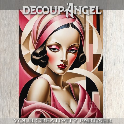 Portrait in Art Deco - Rosa - Decoupage - Seidenpapier