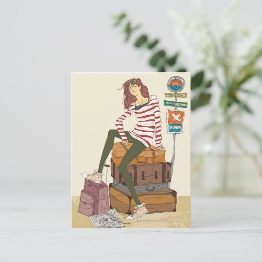 Portrait junger Frauen im Koffer Postkarte (Stehend Vorderseite)