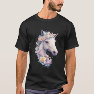 Portrait mit Blume Cowgirl Horsebac T-Shirt