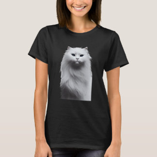 Portrait Of A White Longhaired Cat Finely Detailed T-Shirt