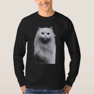 Portrait Of A White Longhaired Cat Finely Detailed T-Shirt