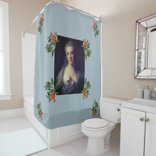 Portrait of Manon Balletti Jean-Marc Nattier roses Duschvorhang (Beispiel)
