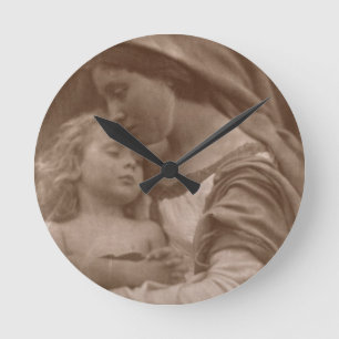 Portrait of mother and child (sepia photo) runde wanduhr