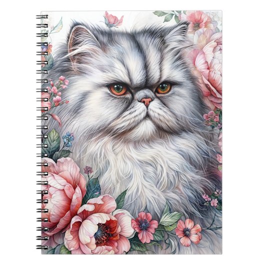 Portrait Persian Cat Floral Water Notizblock (Vorderseite)