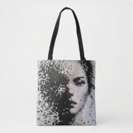 Portrait pixelisé en nuances de gris poétiques tasche