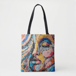 Portrait pixelisé vibrant en couleurs chaudes tasche