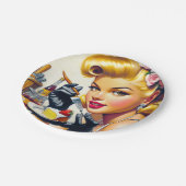 Portrait Schönes Button hoch Pappteller (Schrägansicht)