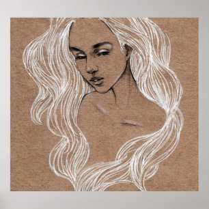 Portrait Sketch: Junge Girl Illustration Poster