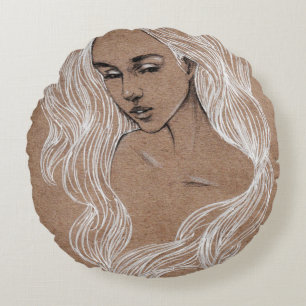 Portrait Sketch: Junge Girl Illustration Rundes Kissen