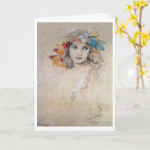 Portrait (Studie), Alphonse Mucha Card Karte (Gelbe Blume)