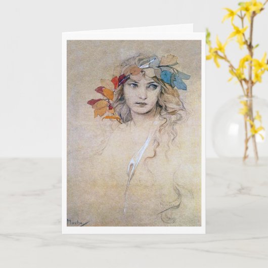 Portrait (Studie), Alphonse Mucha Card Karte (Gelbe Blume)
