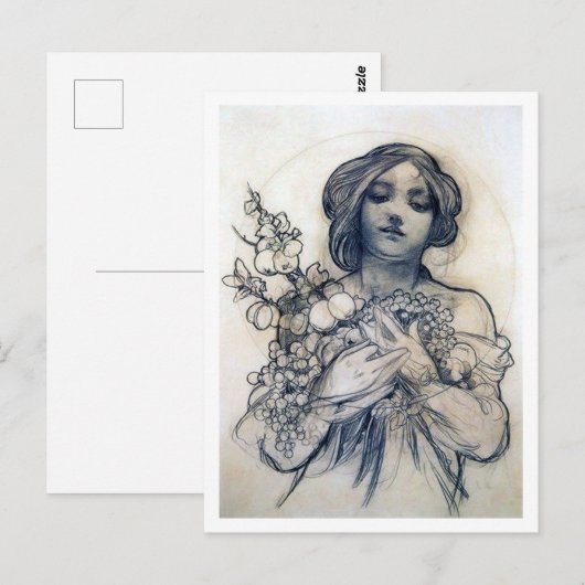 Portrait (Studie), Alphonse Mucha Postkarte (Vorne/Hinten)