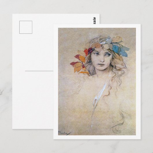 Portrait (Studie), Alphonse Mucha Postkarte (Vorne/Hinten)