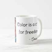 Portrait über die farbenfrohe Pixeldarstellung Kaffeetasse (VorderseiteRechts)