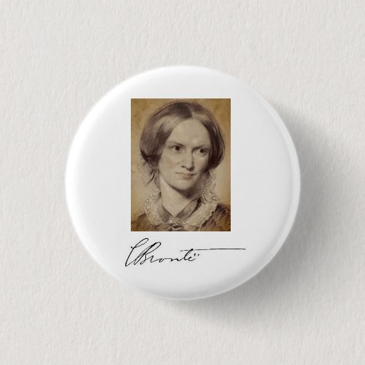 Portrait und Unterschrift von Charlotte Brontë Button (Vorderseite)