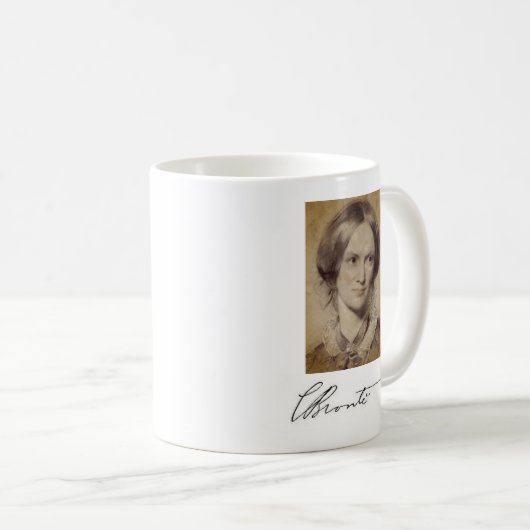 Portrait und Unterschrift von Charlotte Brontë Kaffeetasse (VorderseiteRechts)