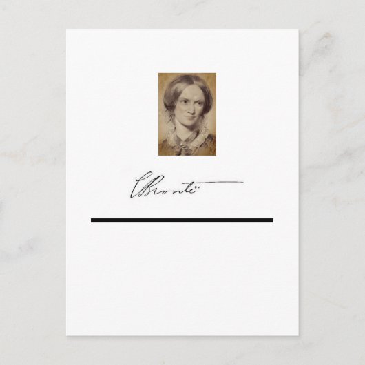 Portrait und Unterschrift von Charlotte Brontë Postkarte (Vorderseite)
