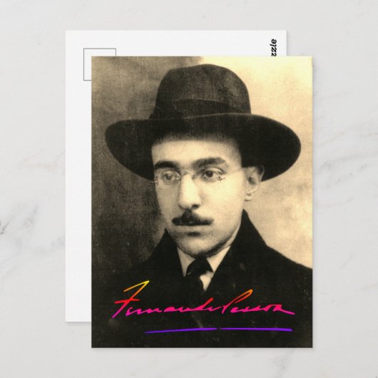 Portrait und Unterschrift von Fernando Pessoa Postkarte (Vorne/Hinten)